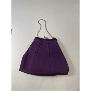 Vintage Y2K Satin Purple Pleated Clutch Bag Glam New